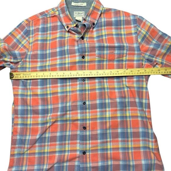 L.L. Bean Slightly Fitted Plaid Button Up Shirt Mens M Orange Blue Outdoors - Picture 7 of 8
